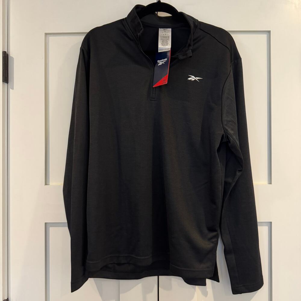 Quarter Zip Up Pullover Reebok Men's Black Size Large NEW Athletic Athleisure
